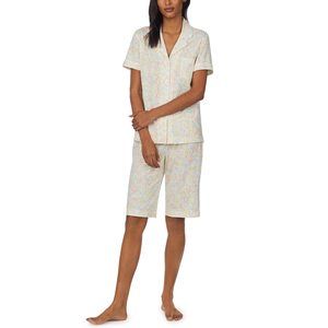 LAUREN Ralph Lauren Short Sleeve Notch Collar Bermuda PJ Set Floral Medium M